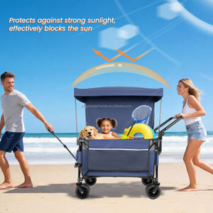 Chariot de jardin pliable portable à double plateau robuste pour l'extérieur, la plage, le pique-nique, le camping avec auvent - Product Image 5