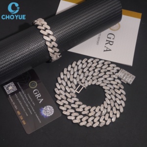 Thick Heavy 925 Silver Moissanite Cuban Link <b>Chain</b> 925 Sterling Silver Luxury Hip Hop Jewelry Wholesale <b>Iced</b> <b>Out</b> Necklace - Product Image 2