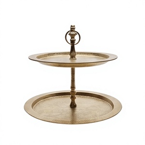 Factory Direct 2 Tier Round Hammered Metal Cake Stand Vintage Gold Finish Dessert Platter Table Centerpiece - Product Image 1