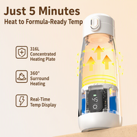 Chauffe-biberon électrique portable intelligent sans fil pour voyage, chauffe-eau rapide en 5 minutes, rechargeable avec acier inoxydable 316L