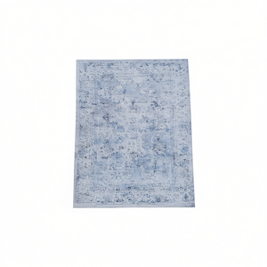 Alfombra de Pelo Corto Azul Crema 4x6 con Patrón de Medallón, Base de Goma, Plegable, Antideslizante, para Sala de Estar, Dormitorio, Comedor - Product Image 1