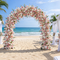 Arche florale en soie rose poudré, roses, pivoines et hortensias, arrangement réaliste fait main pour la décoration de scène de cérémonie de mariage