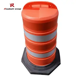 Crash Barrel Plastic Traffic Drum with Black Rubber Base