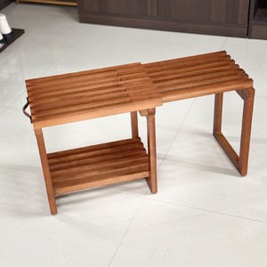 Tabouret de salle de bain extensible en teck 41x28x38.4cm, siège de douche pliable en bois massif avec étagère de rangement - Product Image 1
