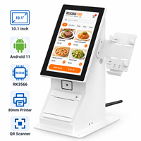 Terminal de paiement de bureau 10,1 pouces Android 11 RK3566 2 Go 32 Go avec imprimante 80 mm et scanner QR pour la commande en libre-service dans les restaurants