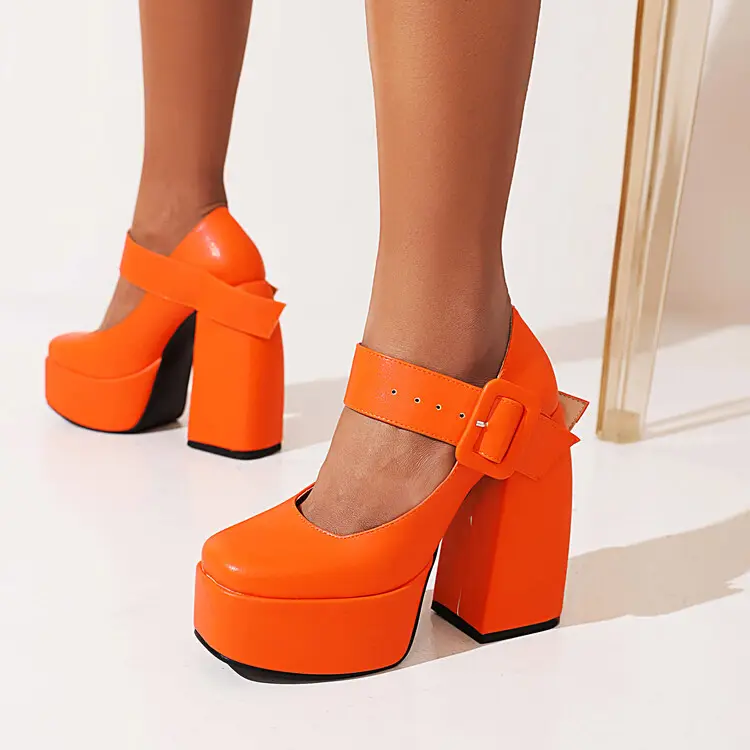 Orange Zapatos De Plataforma De Las Mujeres Sandal Shoes Sexy Chunky Platform Heels for Women