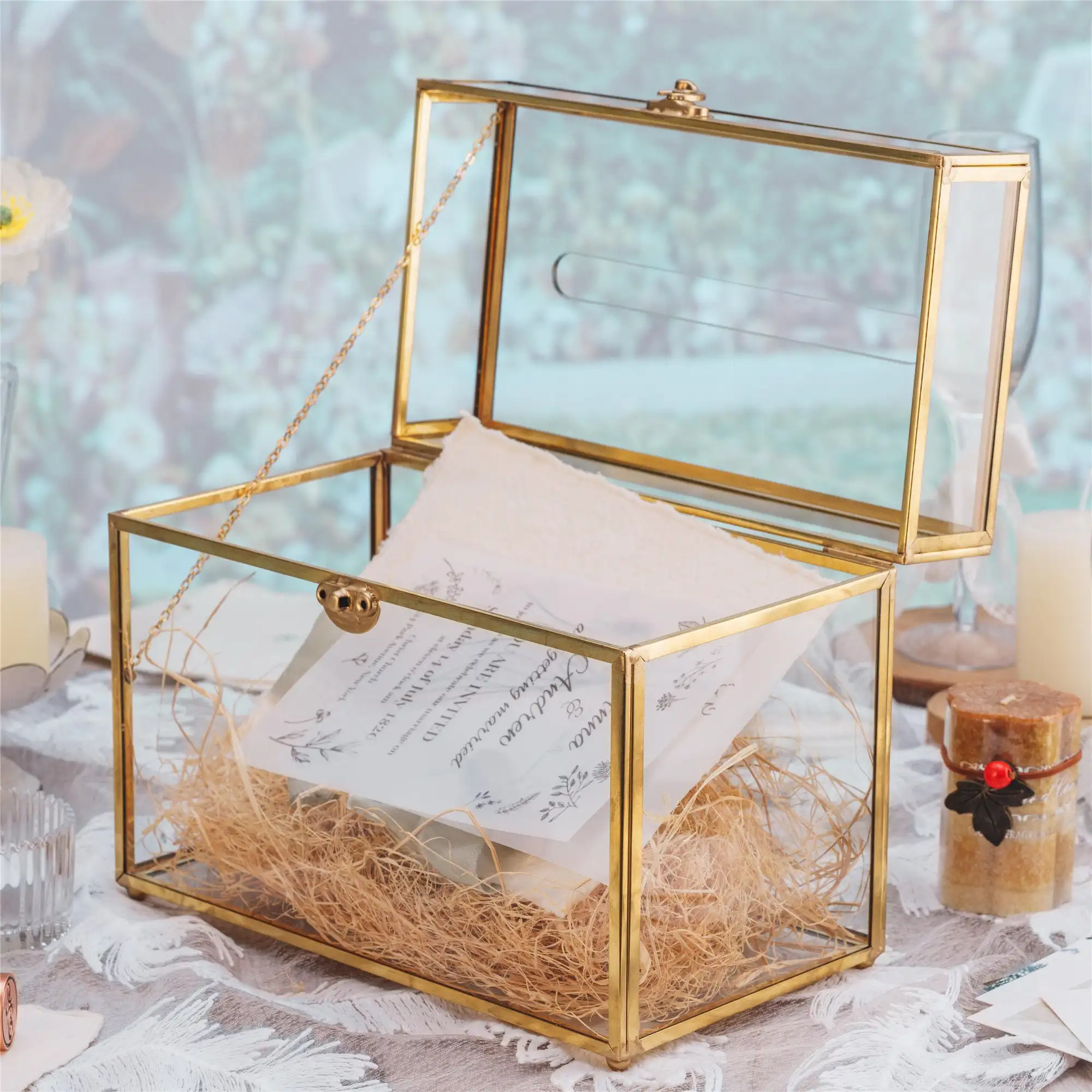 Большой золотой прямоугольник для ног с прорезями геометрический стеклянный карточный ящик для растений собственный Террариум большой стеклянный террариум для растений