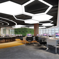 Lampe de bureau LED hexagonale en fer en forme de nid d'abeille, hauteur réglable, 6000K, corps noir, luminaire suspendu pour bureaux, gymnases, studios de danse
