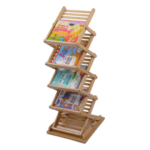 Estante de exhibición de libros plegable de bambú de 5 niveles, soporte para el hogar o la librería, estante de literatura de catálogo de madera para almacenamiento y exposición - Product Image 1