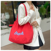 Sacs de shopping en polyester écologiques à double couche avec cordon de serrage, sac à bandoulière pour femmes, sac à main en tissu froissé, sac à main de plage mignon, grand format