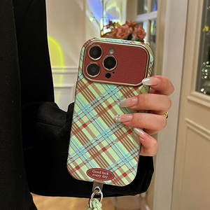 Coque pour iPhone 17 Pro Max, texture cuir, grande fenêtre, motif écossais marron, souple, protection intégrale anti-chute - Product Image 5