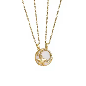 Collares Colgantes Magnéticos de Acero Inoxidable con Baño de Oro de 18K y Cristales de Diamantes de Imitación, Cadena de Eslabones con Diseño de Luna, Joyería al por Mayor para <span class=keywords><strong>Parejas</strong></span> - Product Image 1