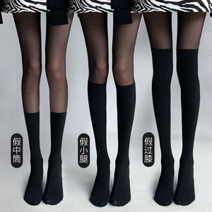 Women's Faux Calf Tights Thin Transparent Cotton Color Blocking Shaping For Spring Autumn JK Style - Product Image 1