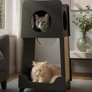 Torre <span class=keywords><strong>de</strong></span> Juego para Gatos <span class=keywords><strong>de</strong></span> <span class=keywords><strong>Madera</strong></span> con Agujeros Circulares, <span class=keywords><strong>Hamaca</strong></span> Transparente, Superficie para Rascar, Centro <span class=keywords><strong>de</strong></span> Actividades para Mascotas en Interiores - Product Image 4