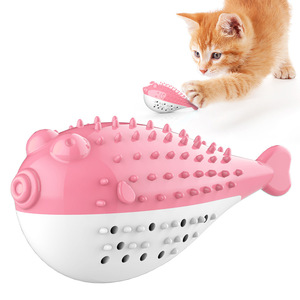 Juguete para masticar de hierba gatera de lujo, forma de pez globo, juguete interactivo para mascotas Molar, Material TPR de dibujos animados para limpieza de dientes - Product Image 1