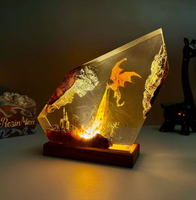Lampe de table en résine époxy Dragon de Feu, faite à la main, éco-responsable, petite et moderne, certifiée APCITL, avec port USB, LED dimmable 2700K blanc chaud