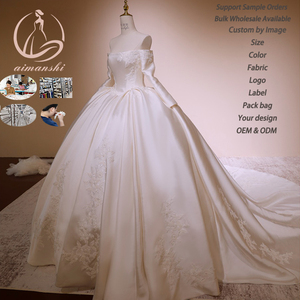 Robe <span class=keywords><strong>de</strong></span> <span class=keywords><strong>mariée</strong></span> élégante ivoire grande taille à manches longues avec dentelle florale, taille basque en satin, style princesse <span class=keywords><strong>pour</strong></span> <span class=keywords><strong>la</strong></span> <span class=keywords><strong>mariée</strong></span> - Product Image 2