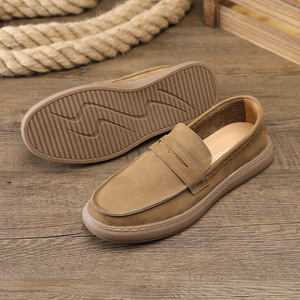 Zapatos Casuales de Verano para Hombre, de Cuero, Estilo Slip-On, con Suela Gruesa, Punta Redonda, Mocasines Modernos de Gamuza, Transpirables y Cómodos, con Suela de Goma - Product Image 4