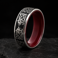 Bague Viking en Acier Inoxydable 316L de 8 mm, Or Antique, Motif Loup Nordique, Nœud Celtique, Bande Intérieure Rouge, Bijoux Nordiques pour Hommes - Vente en Gros