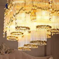 Lustre rectangulaire en cristal de luxe européen avec cadre en métal doré et pierres bleues, source de lumière LED 2700K pour salle à manger, villa