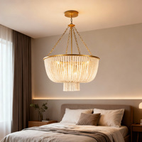 Lustre en cristal de style américain créatif, duplex, rétro, villa française, salon, escalier, trois longs bras en fer, E26, LED dimmable, 3500K