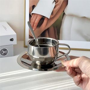 Tasses à café en acier inoxydable à double paroi avec soucoupe, design nordique, pour thé ou café - Product Image 2