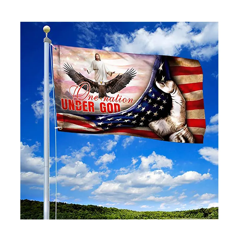 La Chine a fait 3X5 pieds double face le drapeau américain une nation sous le dieu de la campagne. Drapeau américain chrétien Jésus