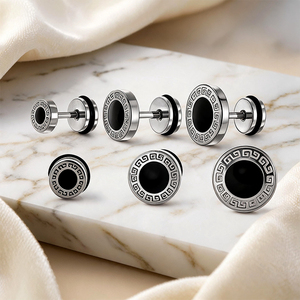 Pendientes de Acero Inoxidable 316L Antideslustre con Diseño de Disco Redondo de Meandro Griego, Accesorios para Piercing de Hélice y Lóbulo, Regalo - Product Image 1