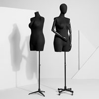 Maniquí de Plástico de Medio Cuerpo, Recubierto de Tela Negra, Talla Grande, para Mujeres con Caderas Anchas y Figura Curvilínea, con Brazos de Madera