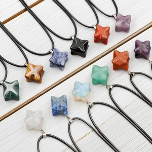 Grand pendentif 24mm en pierre naturelle cristal agate améthyste quartz rose étoile géométrique à six branches esprit bricolage autres artisanat en cristal - Product Image 5