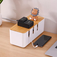 Boîte de rangement en plastique pour bureau JX, boîte de protection pour cordon d'alimentation, style accordéon avec couvercle en bambou, boîte de rangement pour multiprises