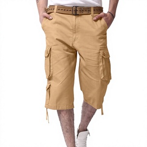 Custom Cargo <b>Shorts</b> for Men Solid Cotton Buttons Zipper Straight Capris with Muti Pockets Loose Fitting Athletic <b>3</b>/<b>4</b> Length Pant - Product Image 1