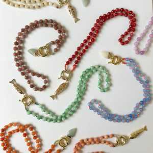 Kalung Choker manik-manik Semi berharga batu alam, multiwarna buatan tangan kalung mewah liontin batu ikan perhiasan tanpa noda - Product Image 4