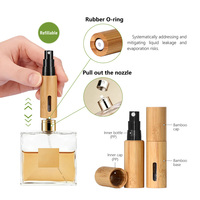 Flacon de parfum rechargeable miniature de 5 ml, vaporisateur portable en bambou, écologique, rechargeable, avec étui pour pompe de recharge