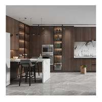 Îlot de cuisine modulaire personnalisé, comptoir de bar, dessus en marbre artificiel, armoire de rangement en bois laqué brillant, design écologique