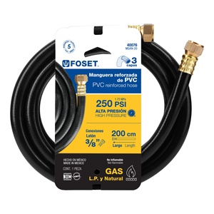 Foset MGAN-20 3/8 \ "tubo flessibile per Gas nero intrecciato per bagno e cucina 2m con connessione in ottone e plastica - Product Image 1