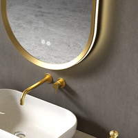 Espejo de Baño con Marco Dorado, LED Inteligente Antivaho, Retroiluminado, Espejo de Vanidad de Pared, Espejo de Lujo para Baño, para Proyectos Residenciales y Hoteles