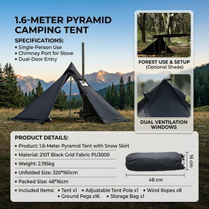 <span class=keywords><strong>Tente</strong></span> pyramidale respirante avec aération supérieure et cheminée, <span class=keywords><strong>tente</strong></span> chaude de 1,6 m pour le camping, abri extérieur imperméable 4 saisons - Product Image 2