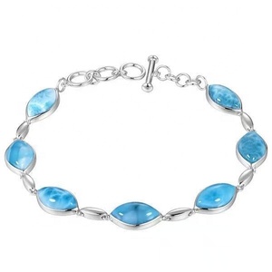 Nuevo Estilo, Pulsera de Plata de Ley 925 con Larimar Azul Natural, Joyería con Diseño de Vida Marina, Pulsera de Larimar con Corte de Pera - Product Image 4
