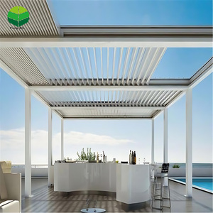 Gazebo métallique électrique télécommandé d'extérieur étanche <span class=keywords><strong>pergola</strong></span> de jardin à <span class=keywords><strong>toit</strong></span> à persiennes en aluminium avec porte coulissante en verre - Product Image 5