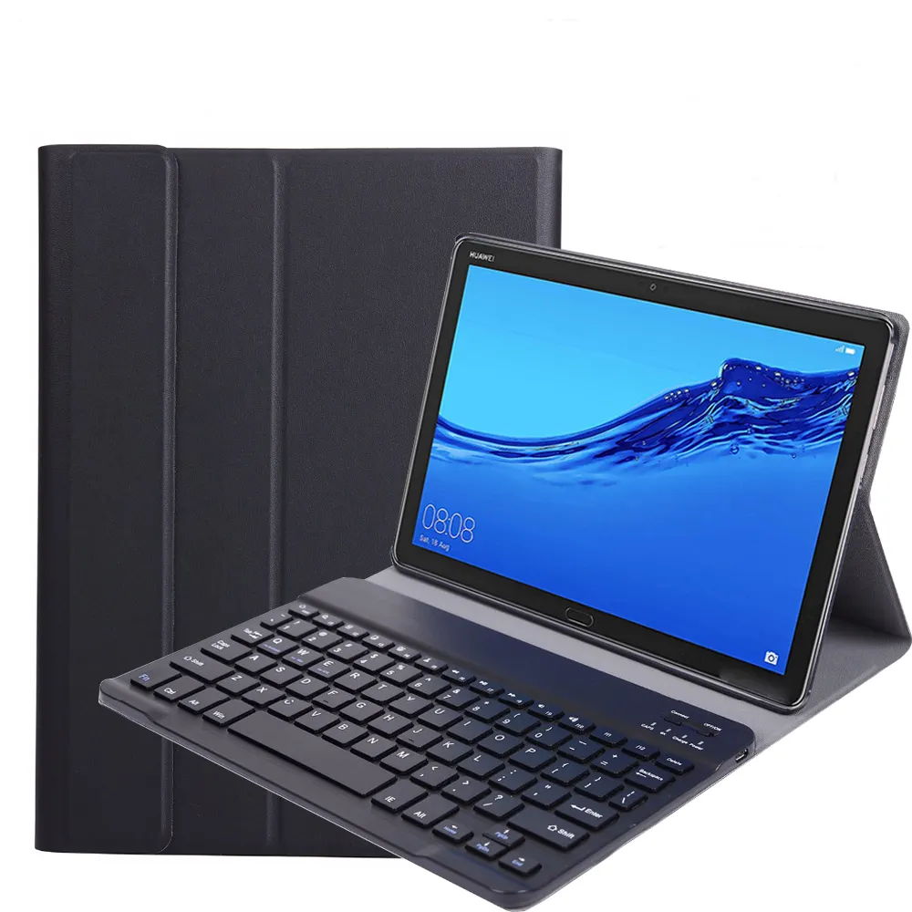 Funda para Huawei Mediapad M5 Lite 10 10,1, cubierta magnética desmontable para teclado BT en inglés, magnética para tableta de cuero Pu