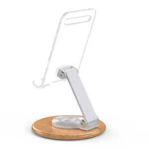 Pemegang ponsel transparan, dudukan ponsel kayu berputar 360 dapat disesuaikan untuk ponsel lipat desktop