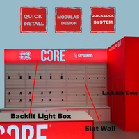 Étagères modulaires portables 10x10 pour stand d'exposition avec mur à lattes rétroéclairé