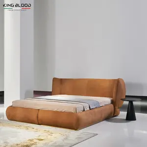 Juego de dormitorio italiano de lujo, muebles tamaño King, moderno italiano, última cama doble, juego de muebles de diseño, cama suave de cuero