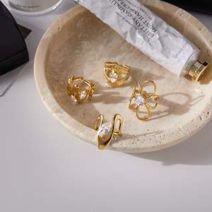 Imitatie edelsteen ringen dames zirkoon gouden niet-verblekende trouwringensets roestvrij staal groothandel sieraden in <span class=keywords><strong>India</strong></span> Y2046 - Product Image 4