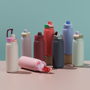 Stainless Steel Tumbler Straight Cup Apricot Color Travel Use 500Ml Insulated Water Bottle With Hidden Handle - Product Image 1