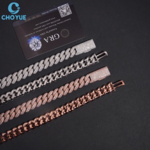 Cadena Cubana de Plata de Ley 925 con Moissanita, Chapada en Oro Rosa, Eslabones Completamente Pavimentados, Lujosa, Unisex, para Uso Diario, 13MM - Product Image 4