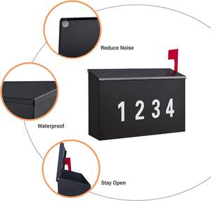 Boîte <span class=keywords><strong>aux</strong></span> <span class=keywords><strong>lettres</strong></span> murale avec Kit de drapeau, autocollants de numéros de boîte <span class=keywords><strong>aux</strong></span> <span class=keywords><strong>lettres</strong></span>, acier galvanisé, métal antirouille, boîte postale extérieure - Product Image 3