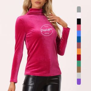 T-shirt da <span class=keywords><strong>donna</strong></span> con collo alto invernale aderente aderente, in velluto spesso, caldo e termico, t-shirt traspirante da <span class=keywords><strong>donna</strong></span> - Product Image 1