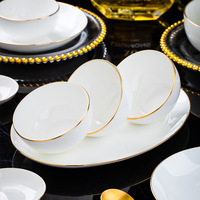Service de table en porcelaine de luxe 38/56 pièces, bord doré, assiettes en céramique blanches, passe au lave-vaisselle, vaisselle HoReCa pour hôtel